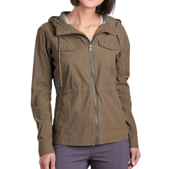 Kuhl Stryka Zip Up Hooded Elastic Waist Long Sleeve  Rain Jacket Green Small - Picture 1 of 11